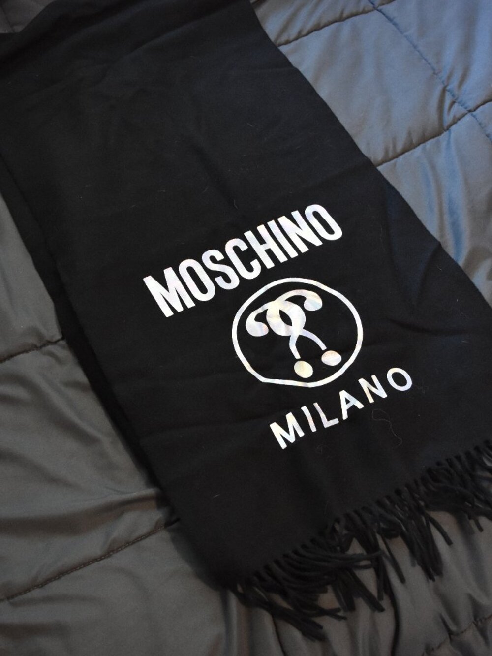 Authentic Moschino Milano Wool Holographic Logo Scarf - Made in Italy! LIKE NEW!